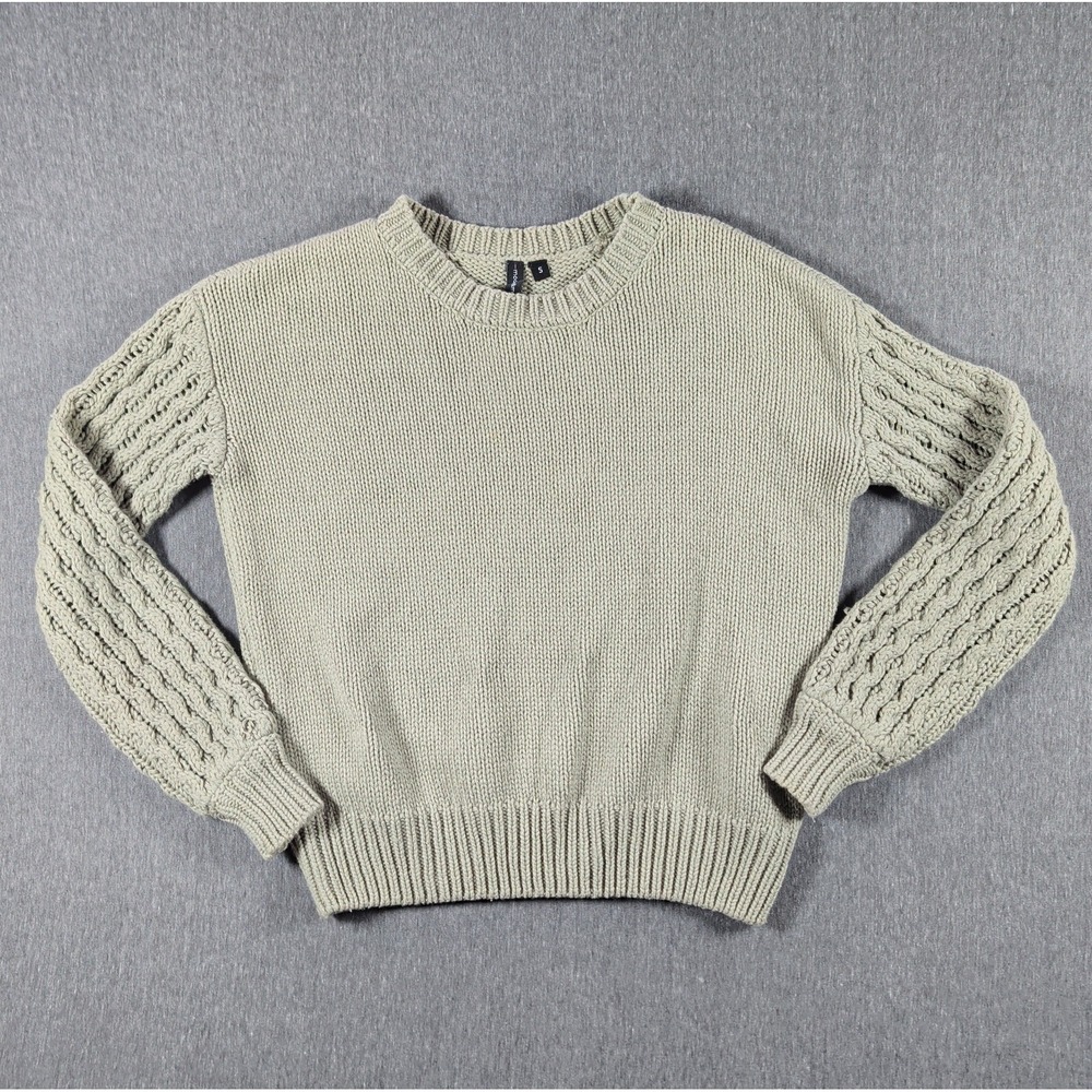 Moon & Madison Olive Chunky Cable Knit Balloon Sleeve Sweater Size Small